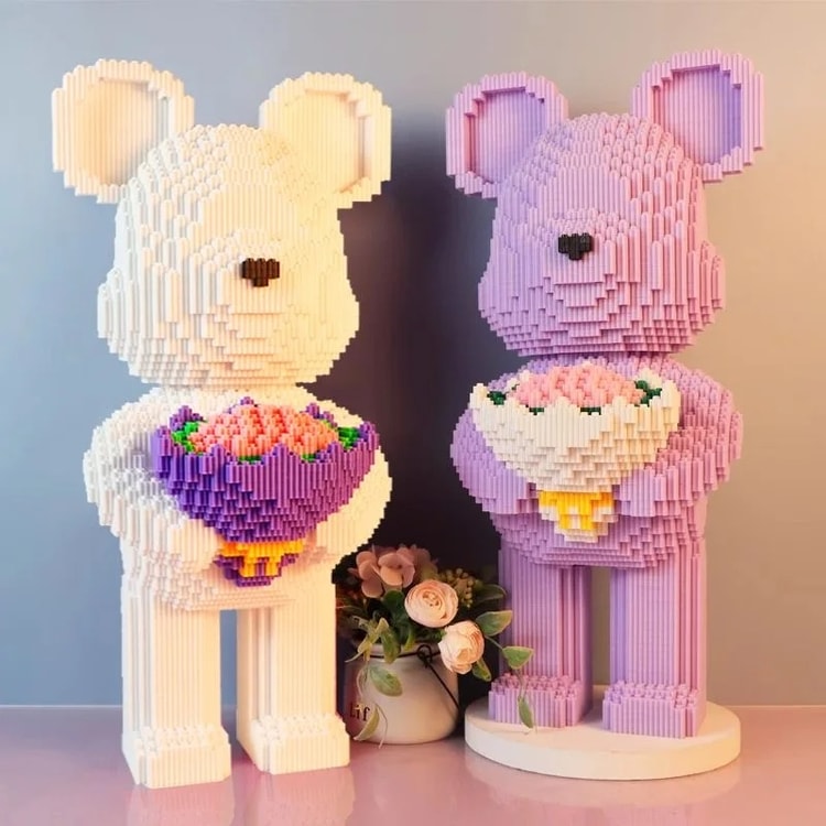 Flower Bear Building Blocks 3D Bear Brick Model DIY Collectible Gift for Kids & Adults