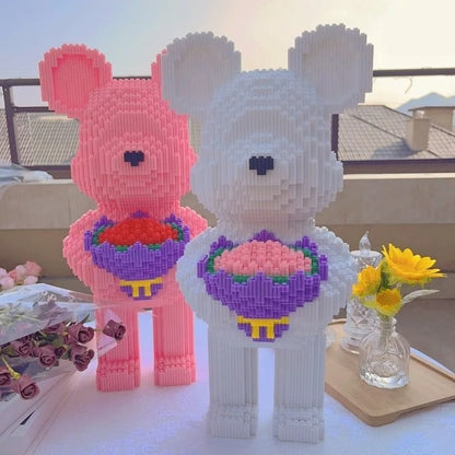 Flower Bear Building Blocks 3D Bear Brick Model DIY Collectible Gift for Kids & Adults