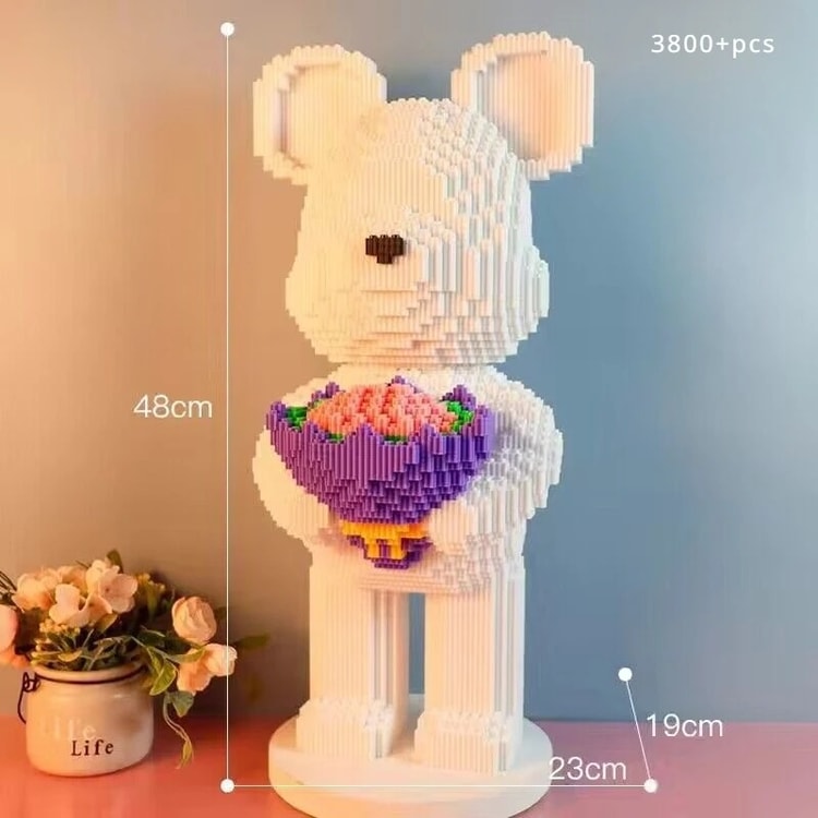 Flower Bear Building Blocks 3D Bear Brick Model DIY Collectible Gift for Kids & Adults