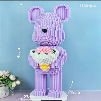 Flower Bear Building Blocks 3D Bear Brick Model DIY Collectible Gift for Kids & Adults