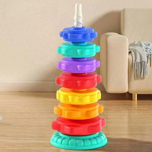 Kids Gift, Montessori Baby Tower Game, Spinning and Stacking Rainbow Puzzle, Motor Skill Development