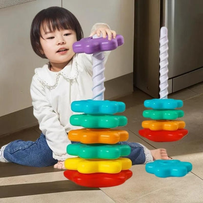 Kids Gift, Montessori Baby Tower Game, Spinning and Stacking Rainbow Puzzle, Motor Skill Development