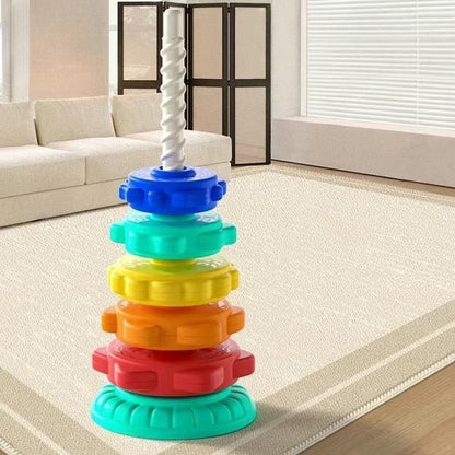 Kids Gift, Montessori Baby Tower Game, Spinning and Stacking Rainbow Puzzle, Motor Skill Development