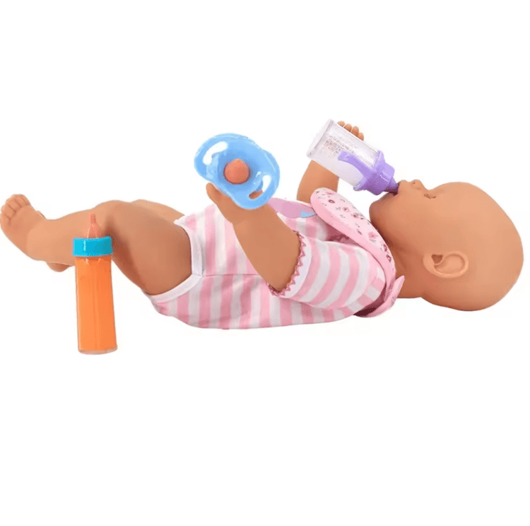 Baby Doll Feeding Set with Milk and Juice Bottles and Pacifier for Doll Play