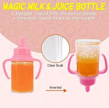 Baby Doll Feeding Set with Milk and Juice Bottles and Pacifier for Doll Play