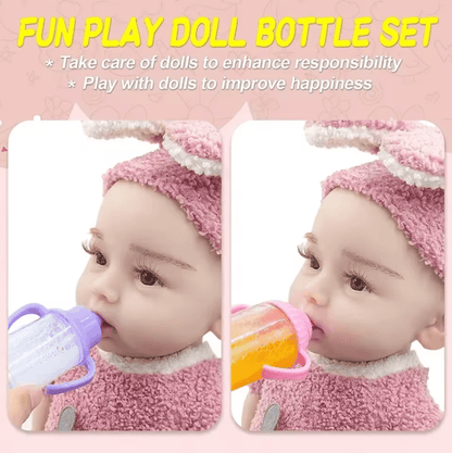 Baby Doll Feeding Set with Milk and Juice Bottles and Pacifier for Doll Play