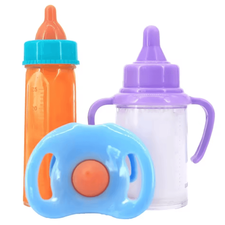 Baby Doll Feeding Set with Milk and Juice Bottles and Pacifier for Doll Play