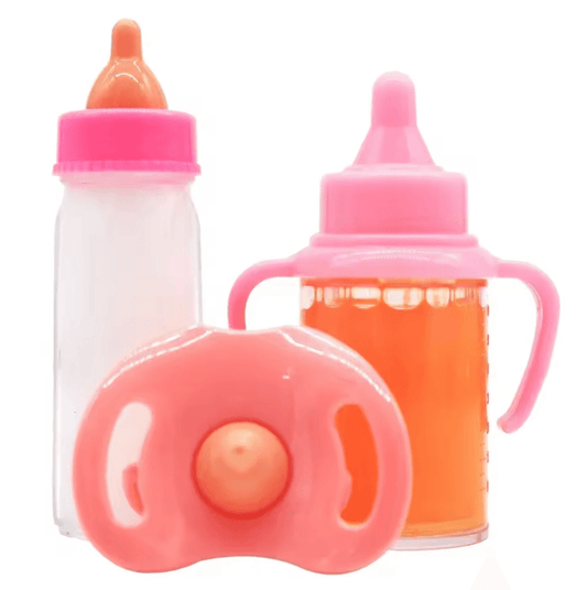 Baby Doll Feeding Set with Milk and Juice Bottles and Pacifier for Doll Play